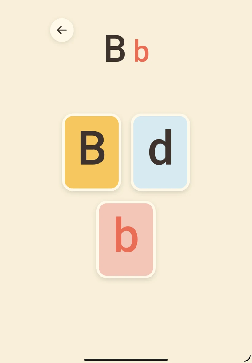 Capital B and lowercase b among three letter choices in ABCs.