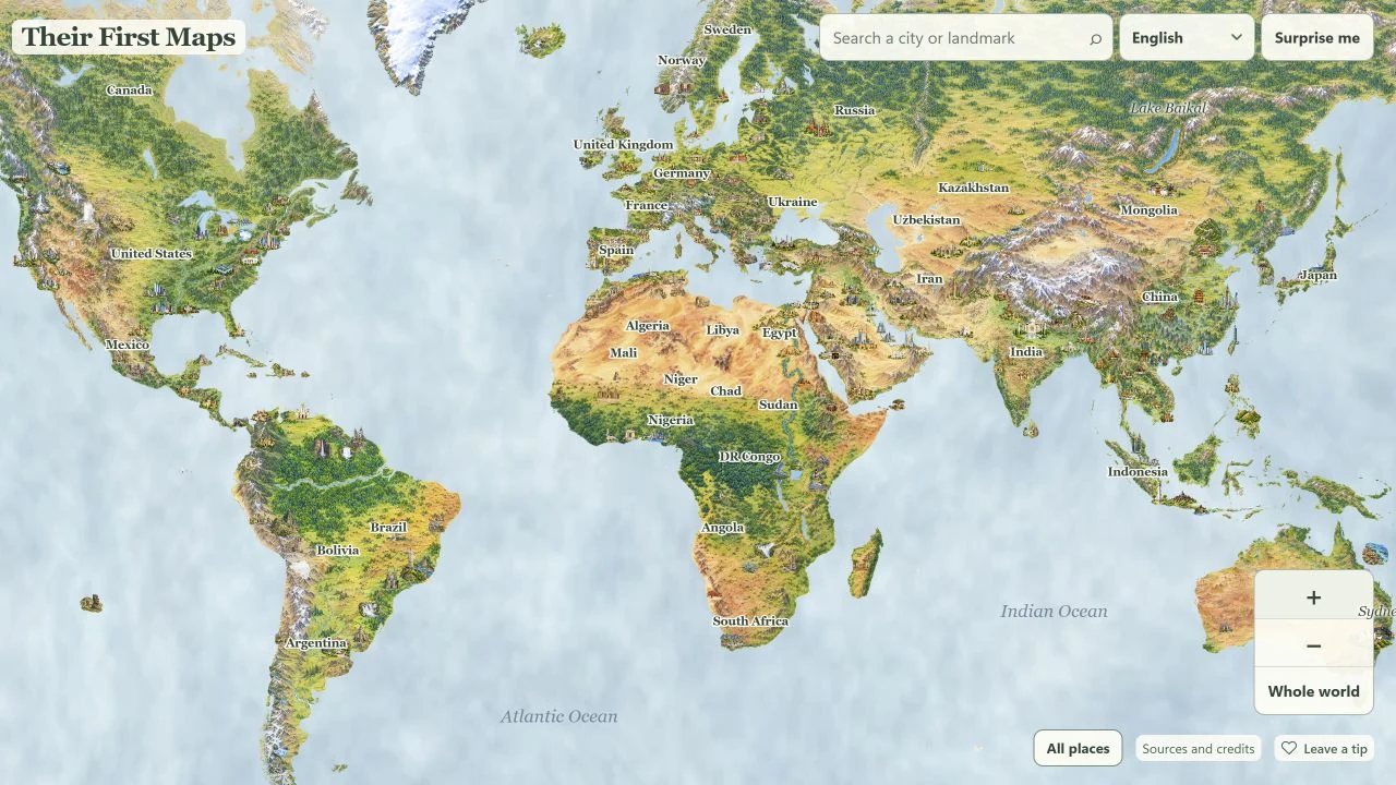 Die illustrierte Weltkarte in Their First Maps
