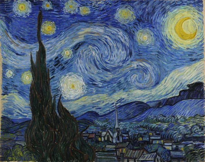 The Starry Night by Van Gogh, half under torn paper