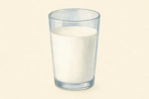 A glass of milk, the illustration on the leche card