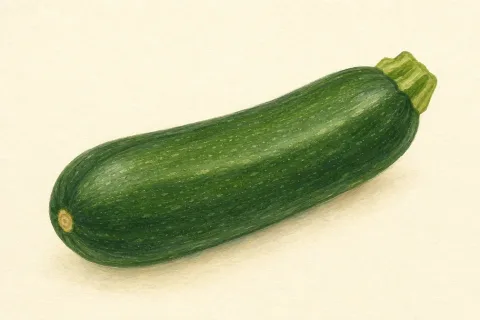 A green zucchini beside a slice of it