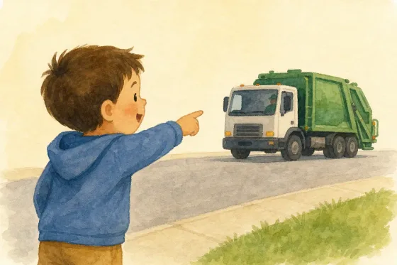 Here comes the garbage truck! — the illustration on its card
