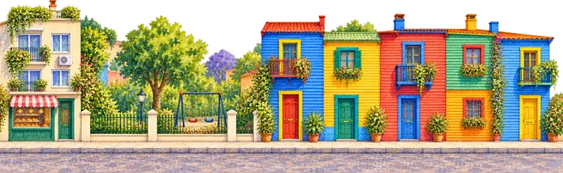 The street in Buenos Aires, with La Boca's coloured house fronts