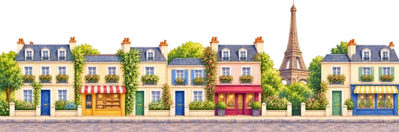 The street in Paris, with the Eiffel Tower