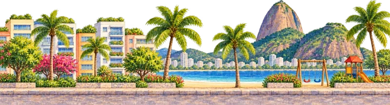 The street in Rio de Janeiro, with Sugarloaf above the beachfront
