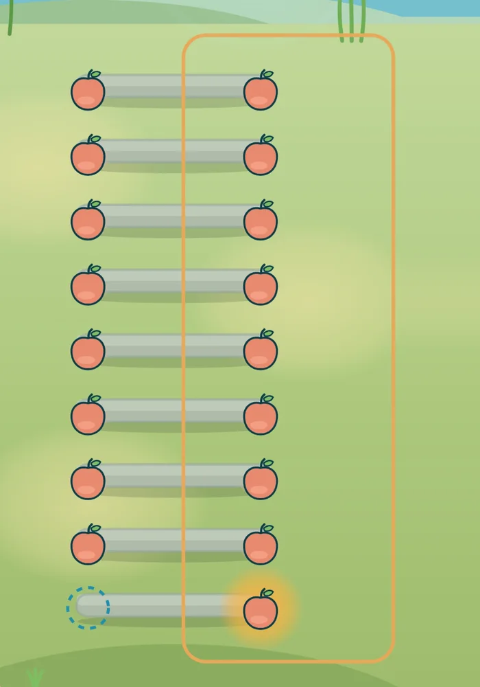 More or fewer: two columns of apples side by side, one group larger than the other