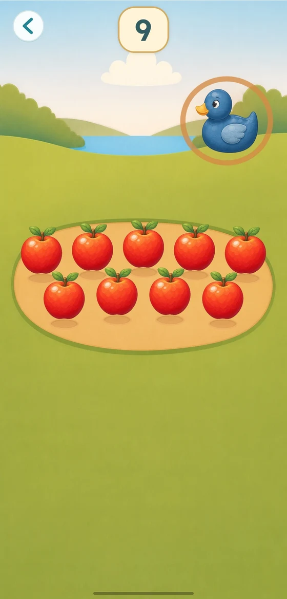 Make nine: nine apples arranged on a warm counting patch