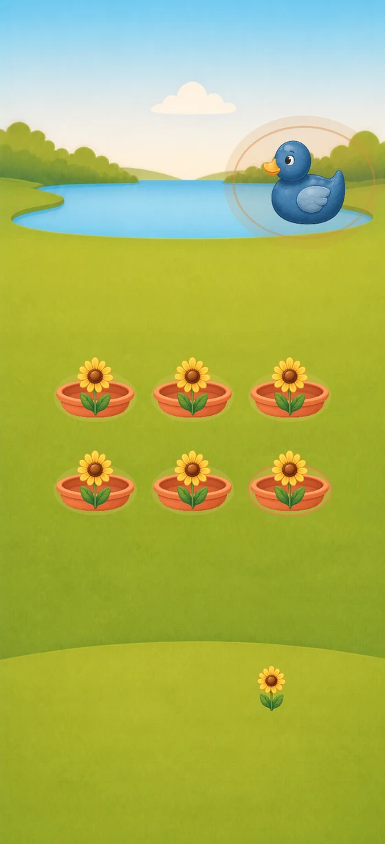 Six sunflowers placed one by one into six terracotta dishes