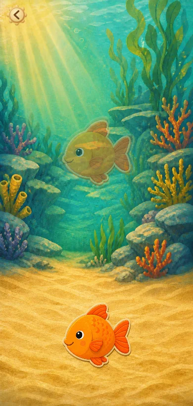 A smiling orange fish ready to be dragged to its matching shape underwater