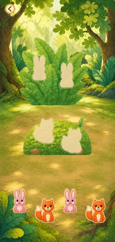 Two forest homes and four large rabbits and foxes ready to be sorted