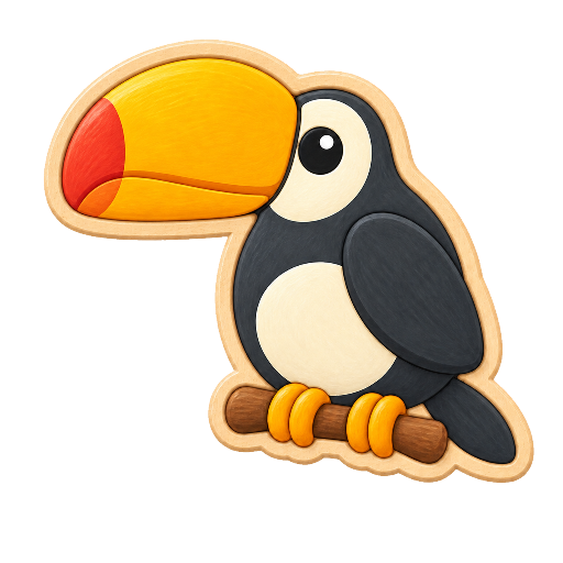 Toucan puzzle character with a large yellow beak